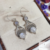 Natural Rainbow Moonstone Boho Earrings, Gemstone Dangle Earrings, Long Statement Earring, 925 Sterling Silver Dangly Filigree Earring